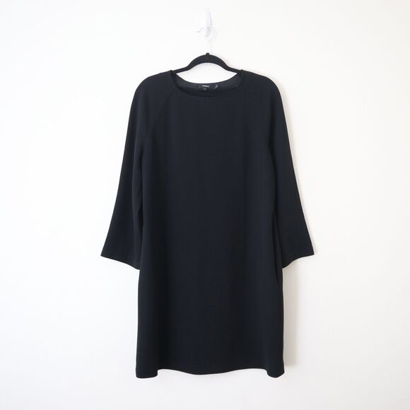Theory Size L Maxyne Crepe Shift Dress Raglan 3/4 Sleeve Black - Picture 2 of 10